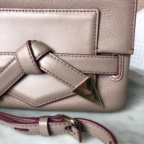 Karl Lagerfeld Leather Crossbody Bag in Grey / Purple with Silver Chain Strap - Picture 2 of 12